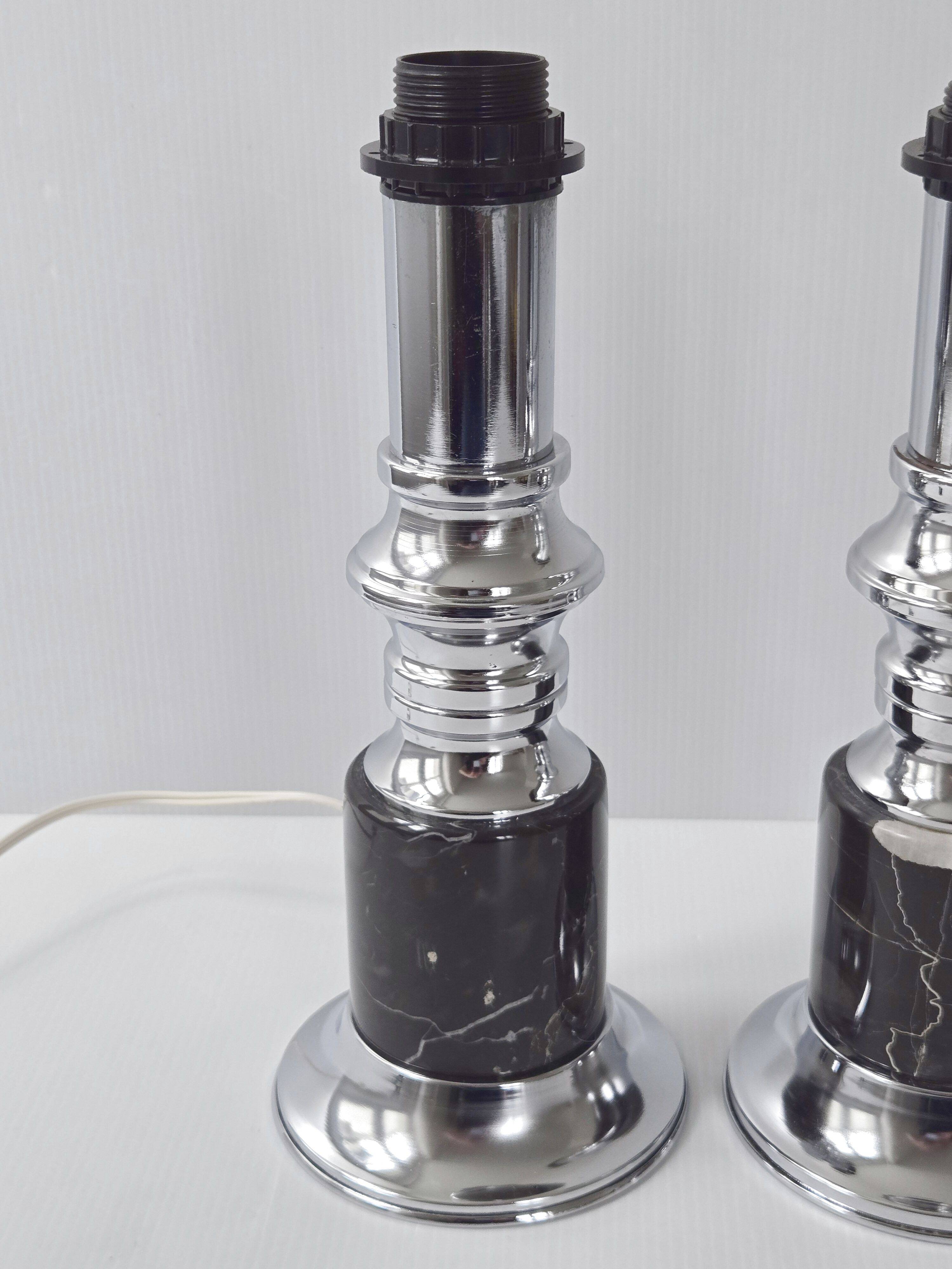 Pair of vintage marble & steel lamps 1970