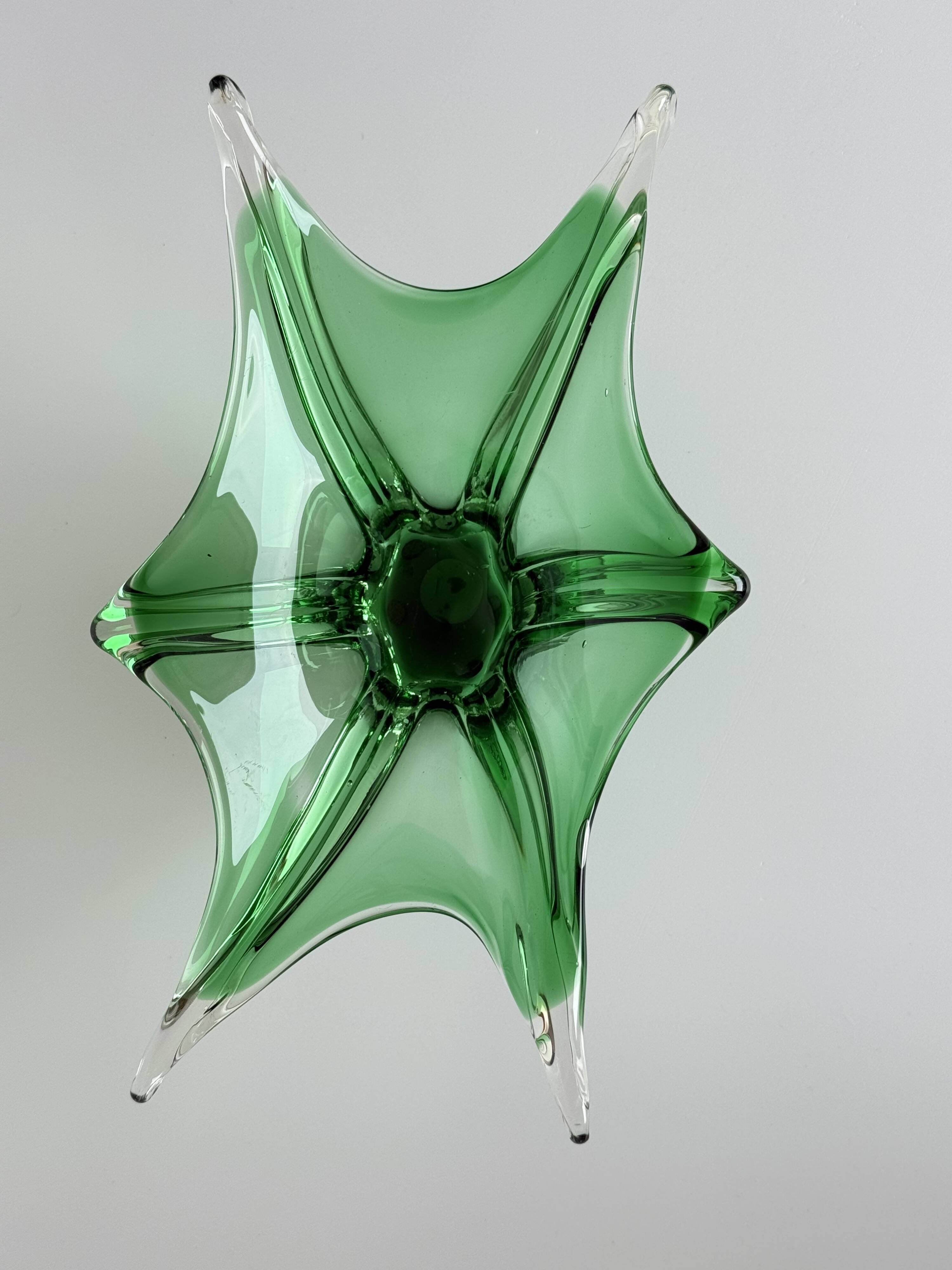 Sculptural Green Murano Style Glass Bowl