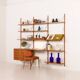 Danish teak wall unit in the style of Cadovius, Sorensen with a lamp, 1970s