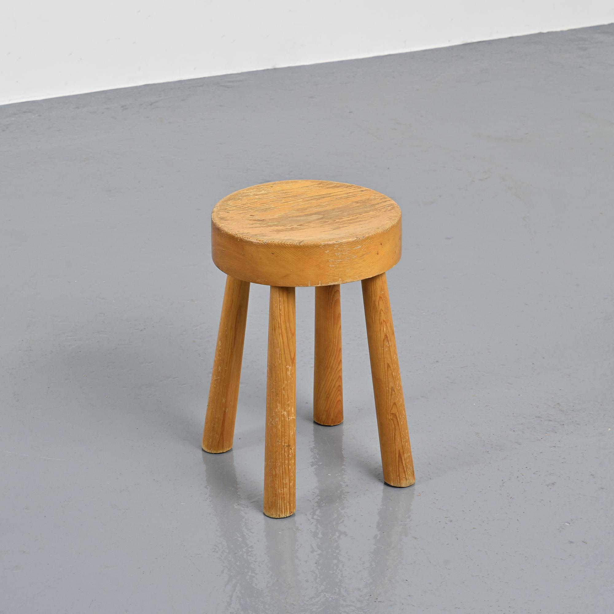 Solid pine stool, Charlotte Perriand 1960s