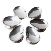 Lot of 6 vintage stainless steel bowls, 1970s, egg-shaped design.