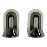 Pair of vintage stainless steel and glass wall lights