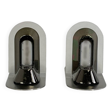 Paire d’appliques vintage en inox et verre