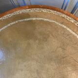 Table tambour 1900  merisier cuir et laiton