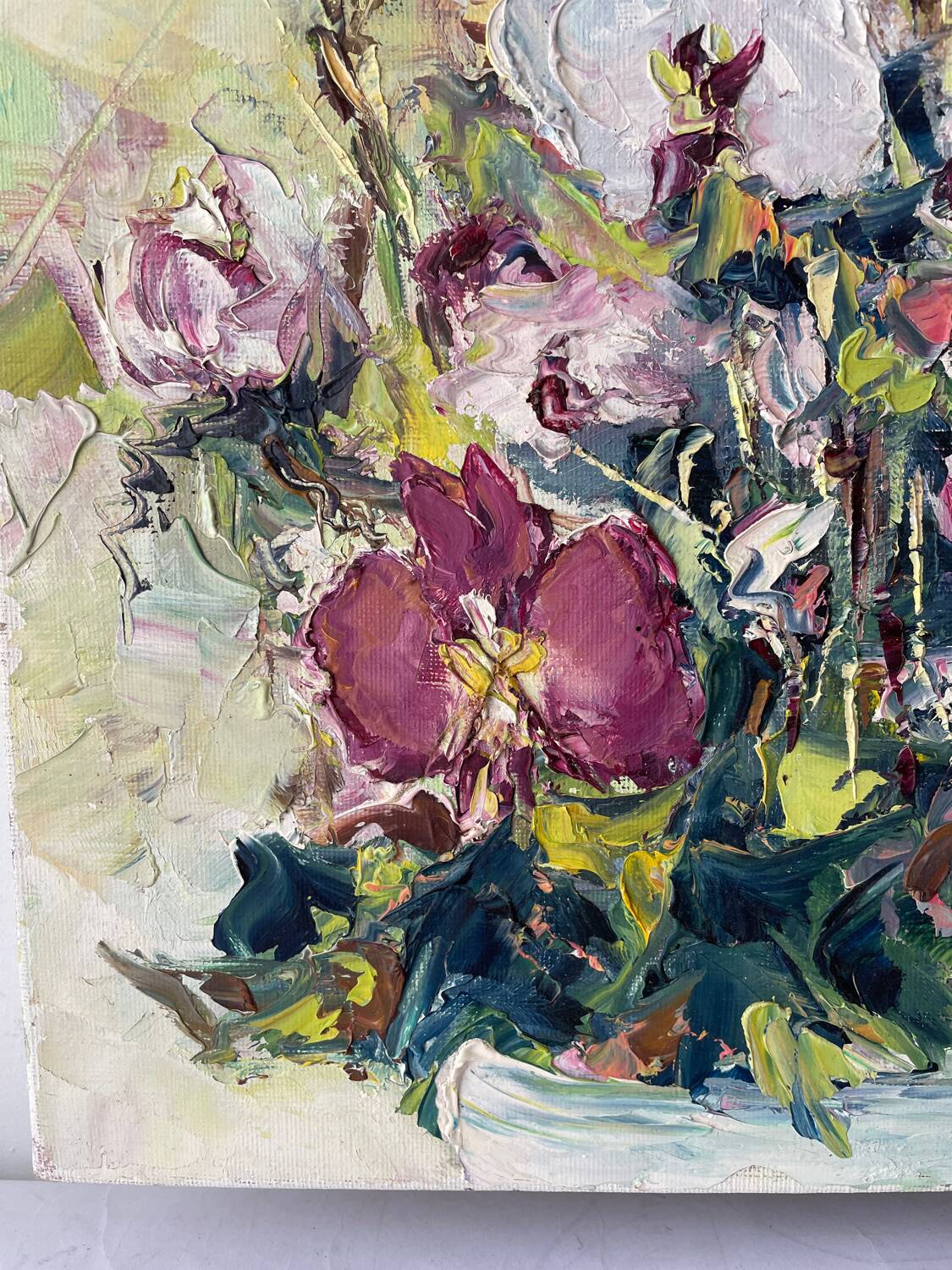 Bouquet fleurs huile sur toile