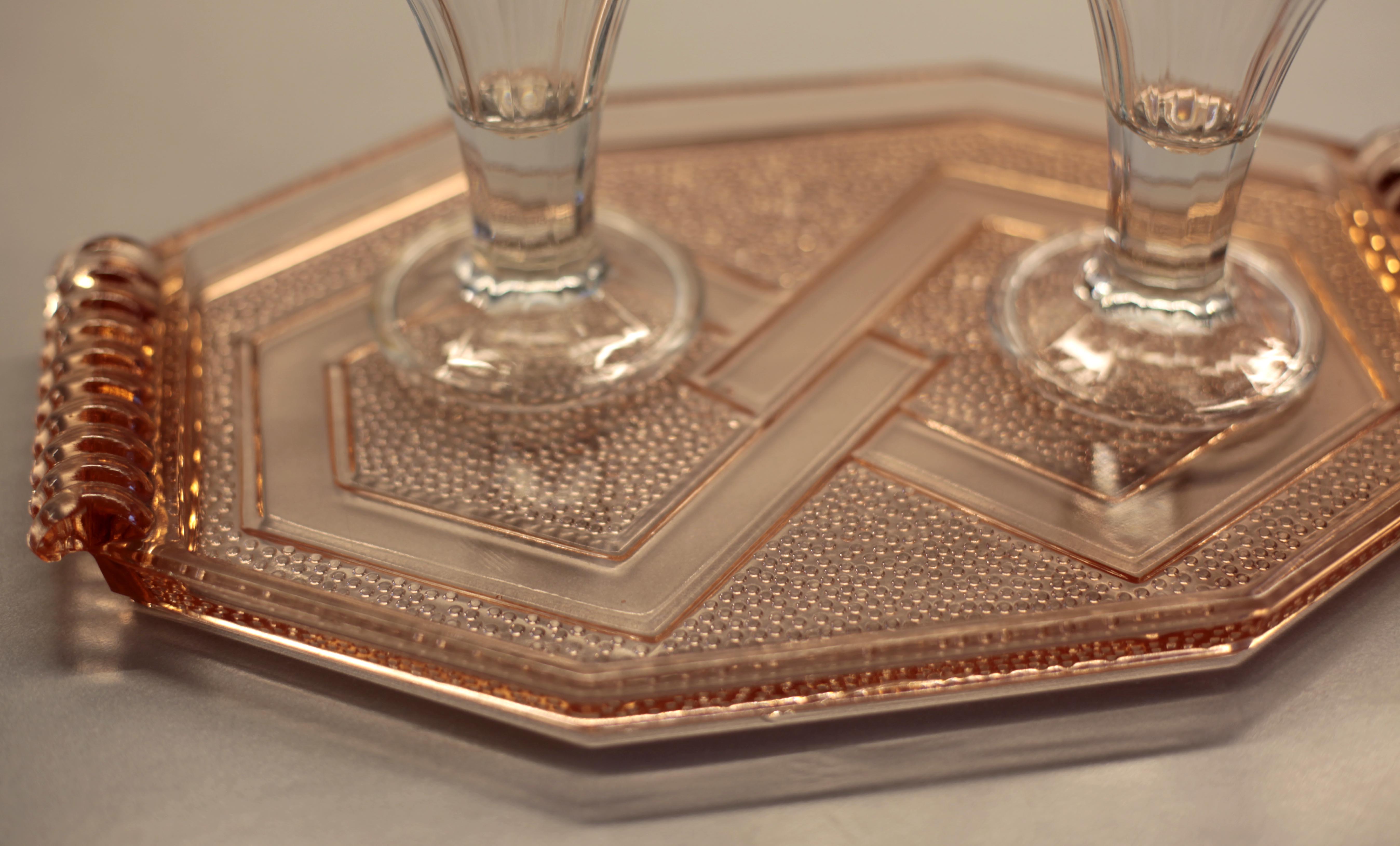 Art-deco pink glass top