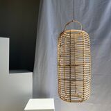 Large lantern-shaped rattan pendant lamp H50 D24