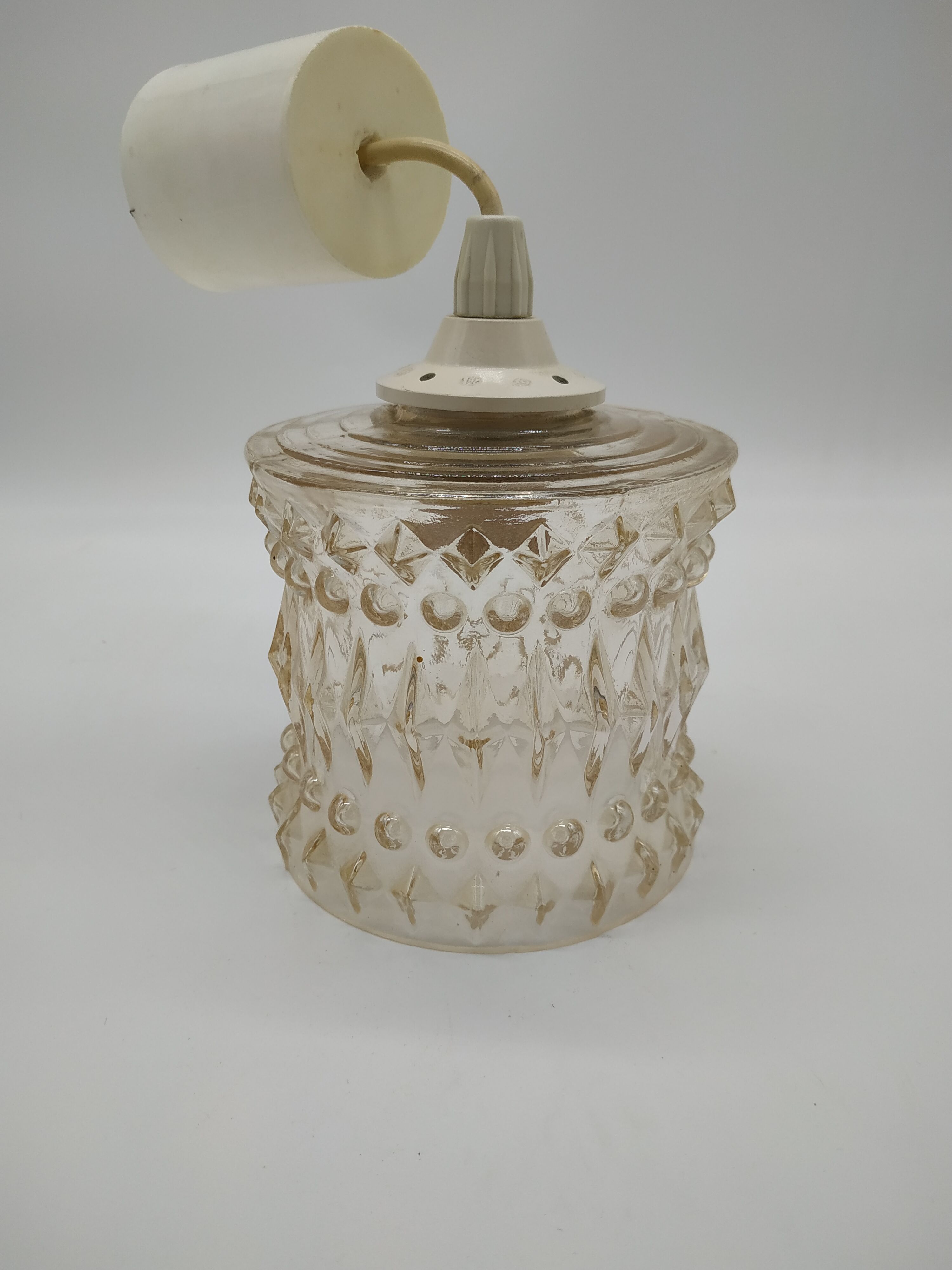 Vintage seventies pendant lamp in pressed molded glass