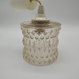 Vintage seventies pendant lamp in pressed molded glass