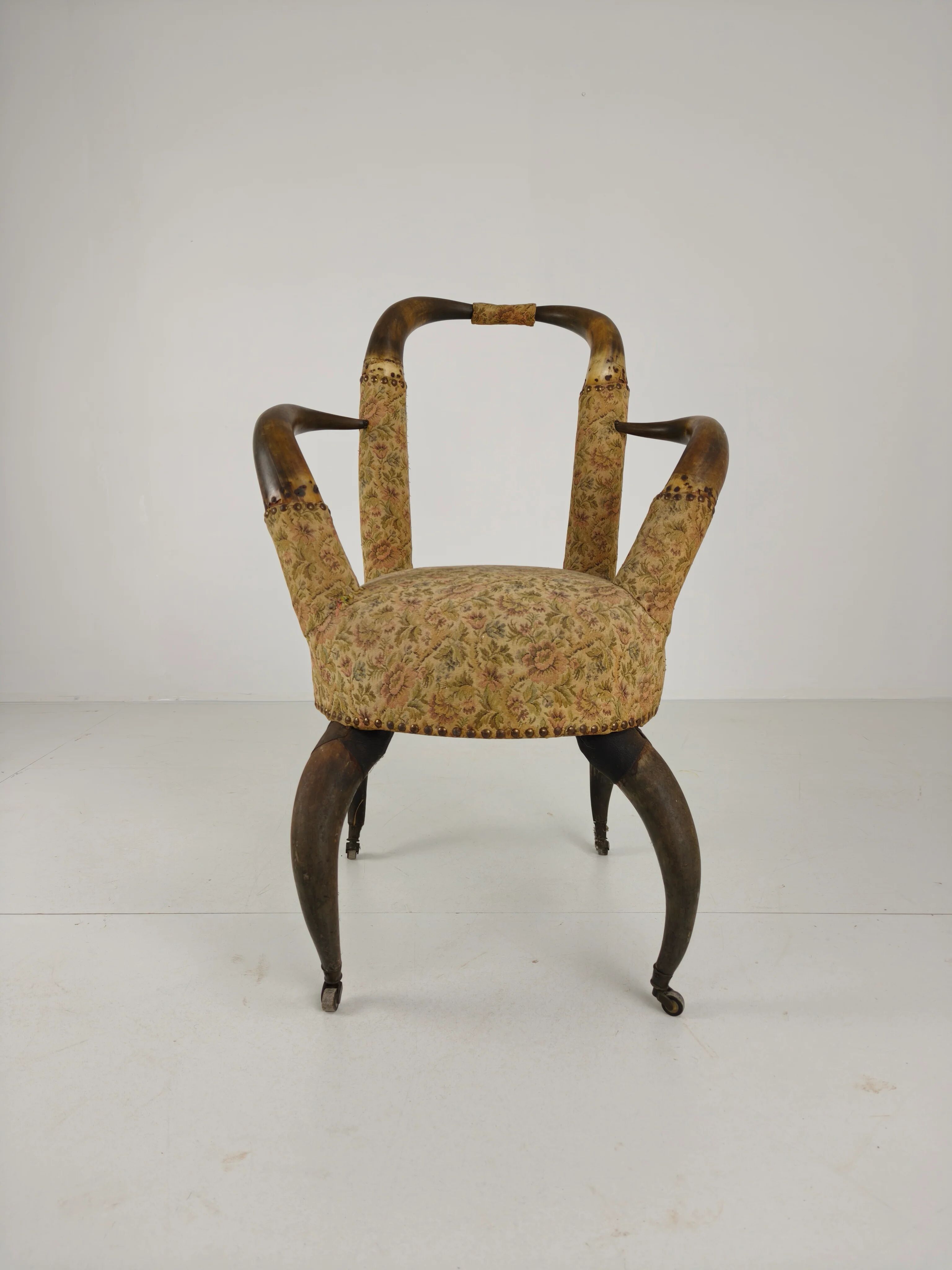 Rare 19th century highly decorative bull horn armchair (1870)