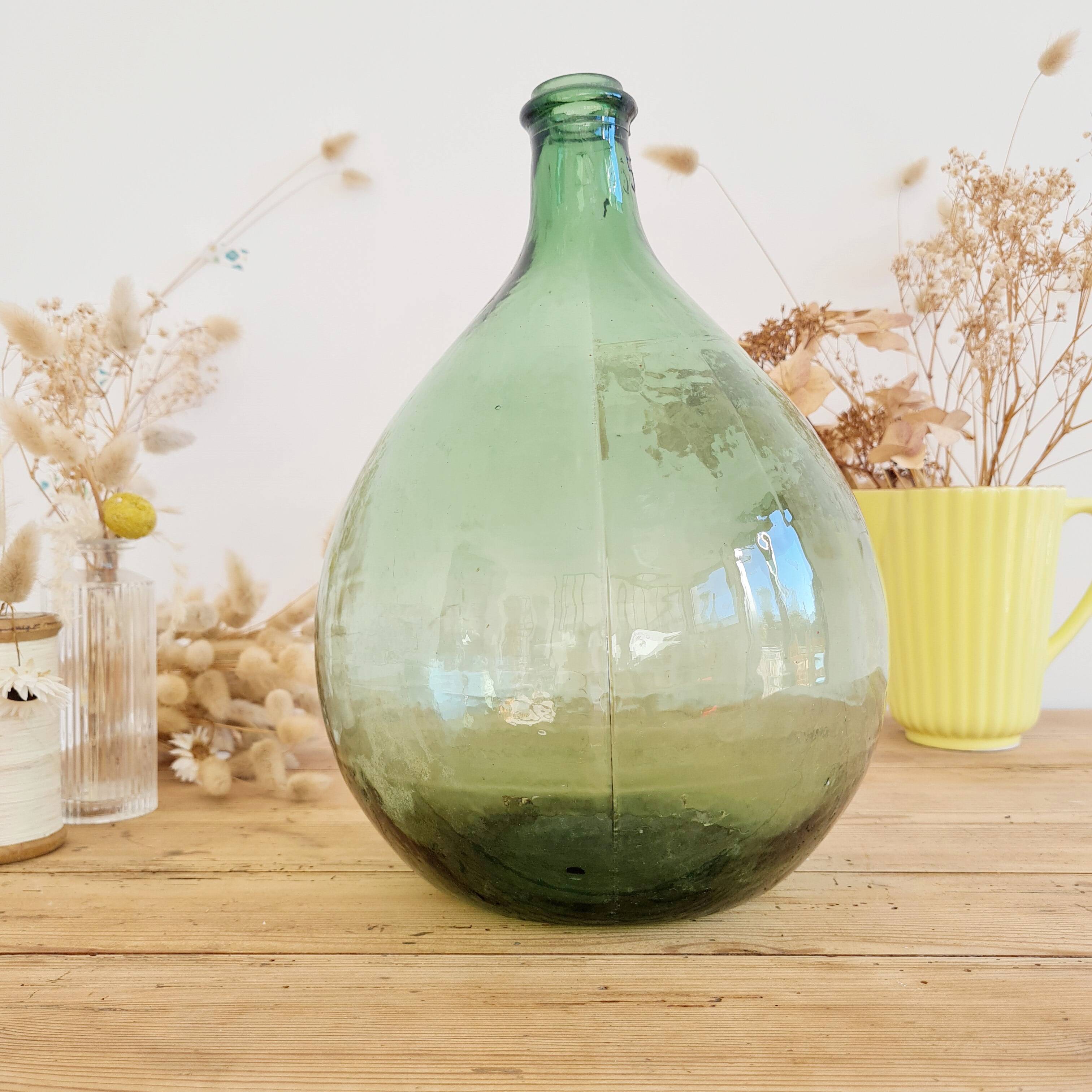 Antique green glass demijohn H30