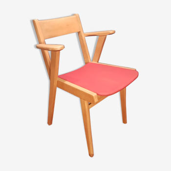 Vintage bridge chair wood and skai