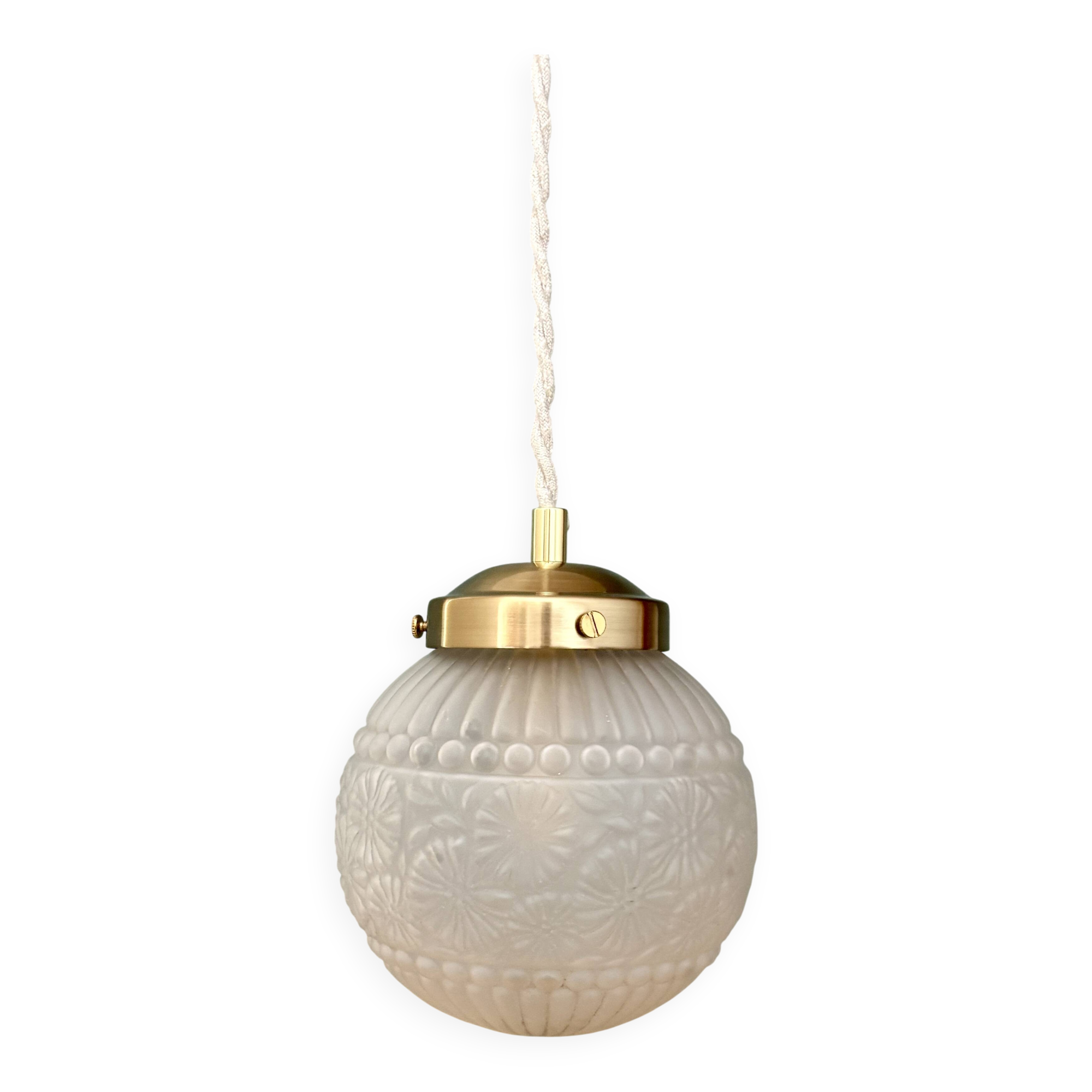 Vintage art deco frosted glass globe pendant light
