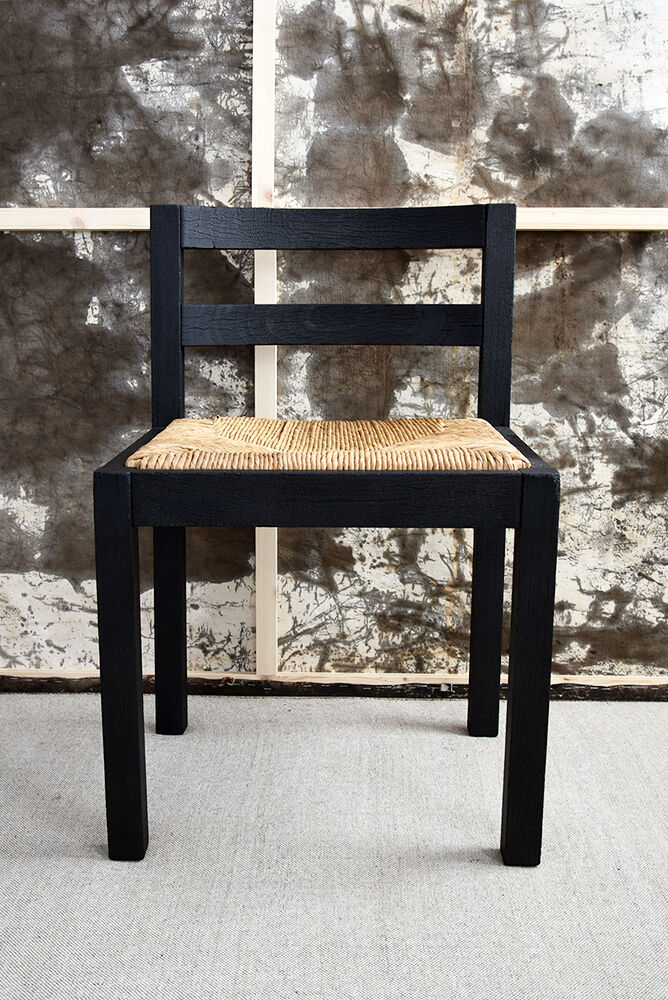 Straw chair finish wood burned; shou-sugi-ban