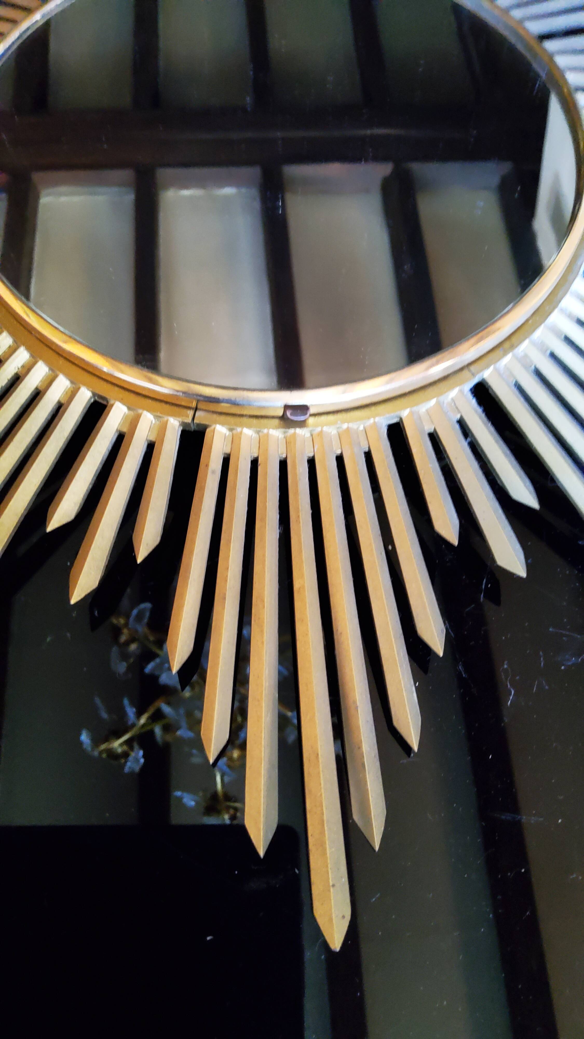 Golden metal 1950s sun mirror 45cm