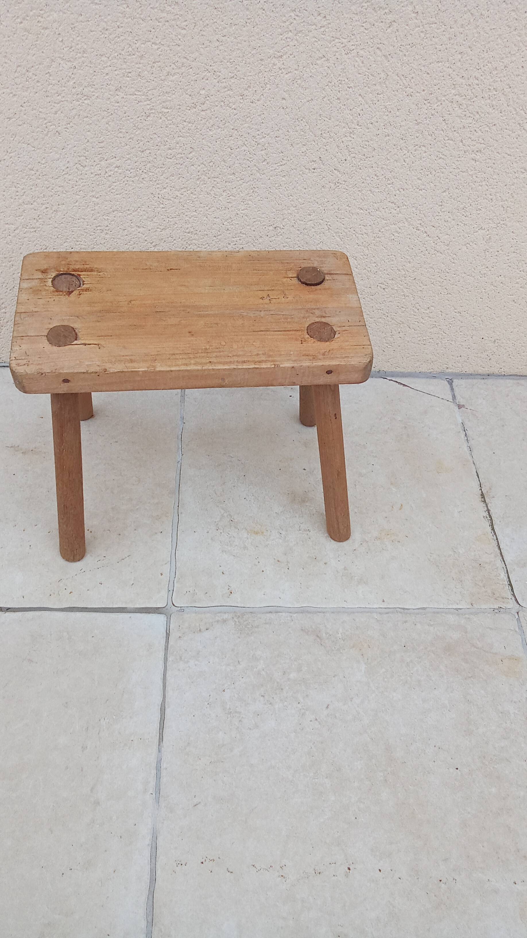Vintage old wooden farmhouse stool treated brutalist