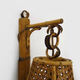 Pair of rattan and cane lantern wall lights. 1950s-60s