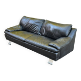 Canapé 3 Places Cuir véritable Noir Pieds Métal Inox Design haut de gamme