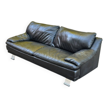 3-Seater Sofa Genuine Leather Black Stainless Steel Legs High-End Design