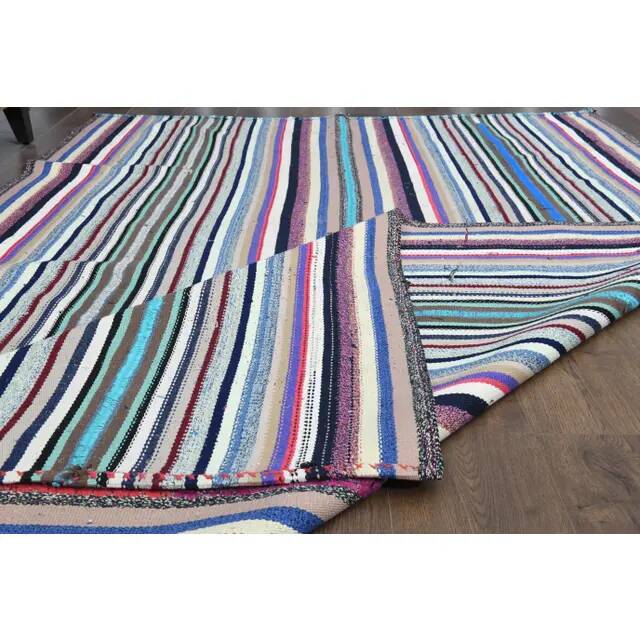 1970s Vintage Turkish Oushak Handmade Wool Cotton Purple Area Rug 175x274