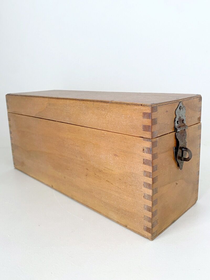 Old wooden library card box