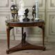 Empire pedestal table in mahogany and bronze, Saint-Anne grey marble with groove, circa 1800