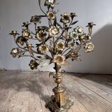 Pair of large 9-light altar candelabra, 19th century, in bronze and brass