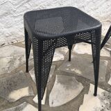 Set of 3 vintage 50s perforated metal stools
