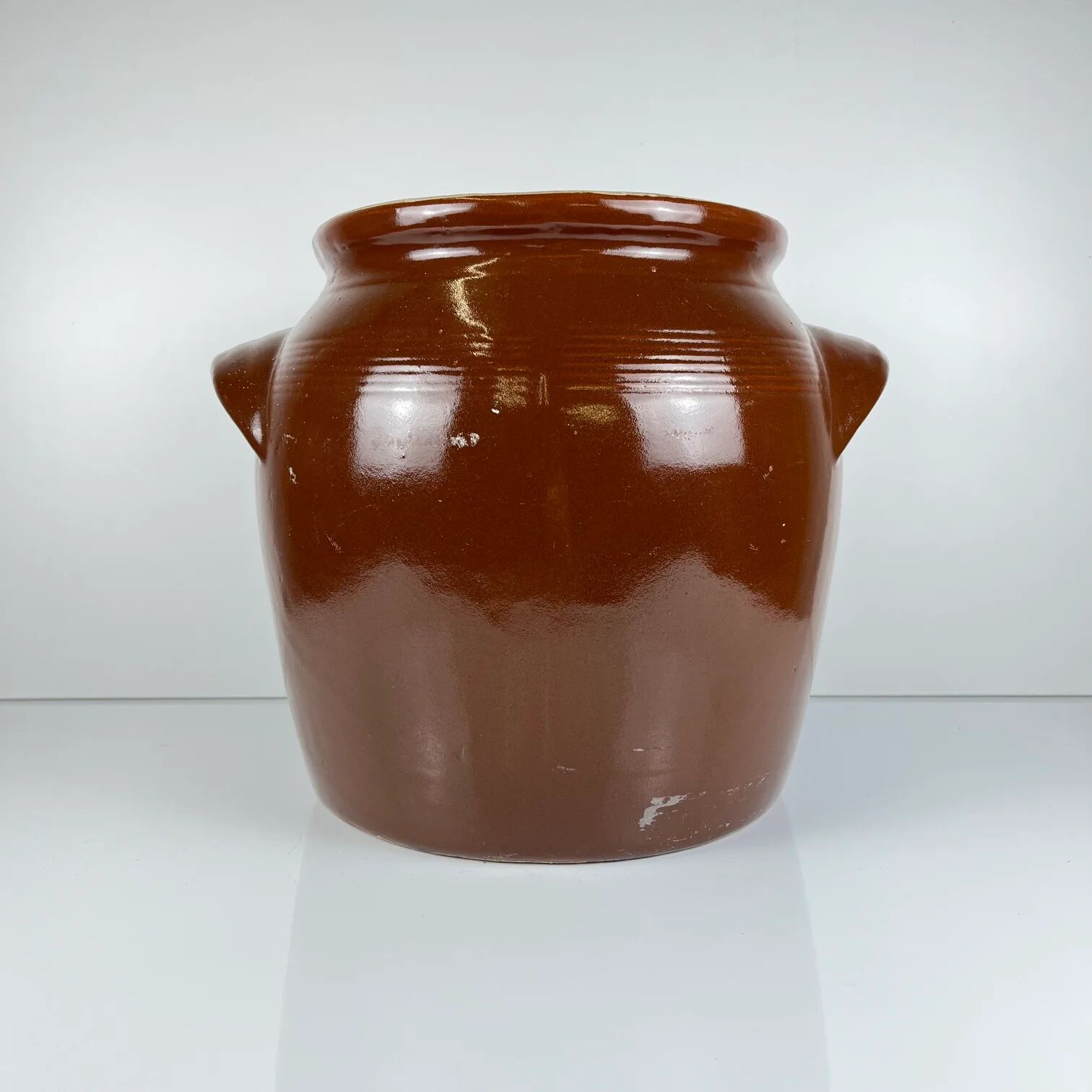 Large confit/grease pot, antique stoneware, brown colour, 1900.
