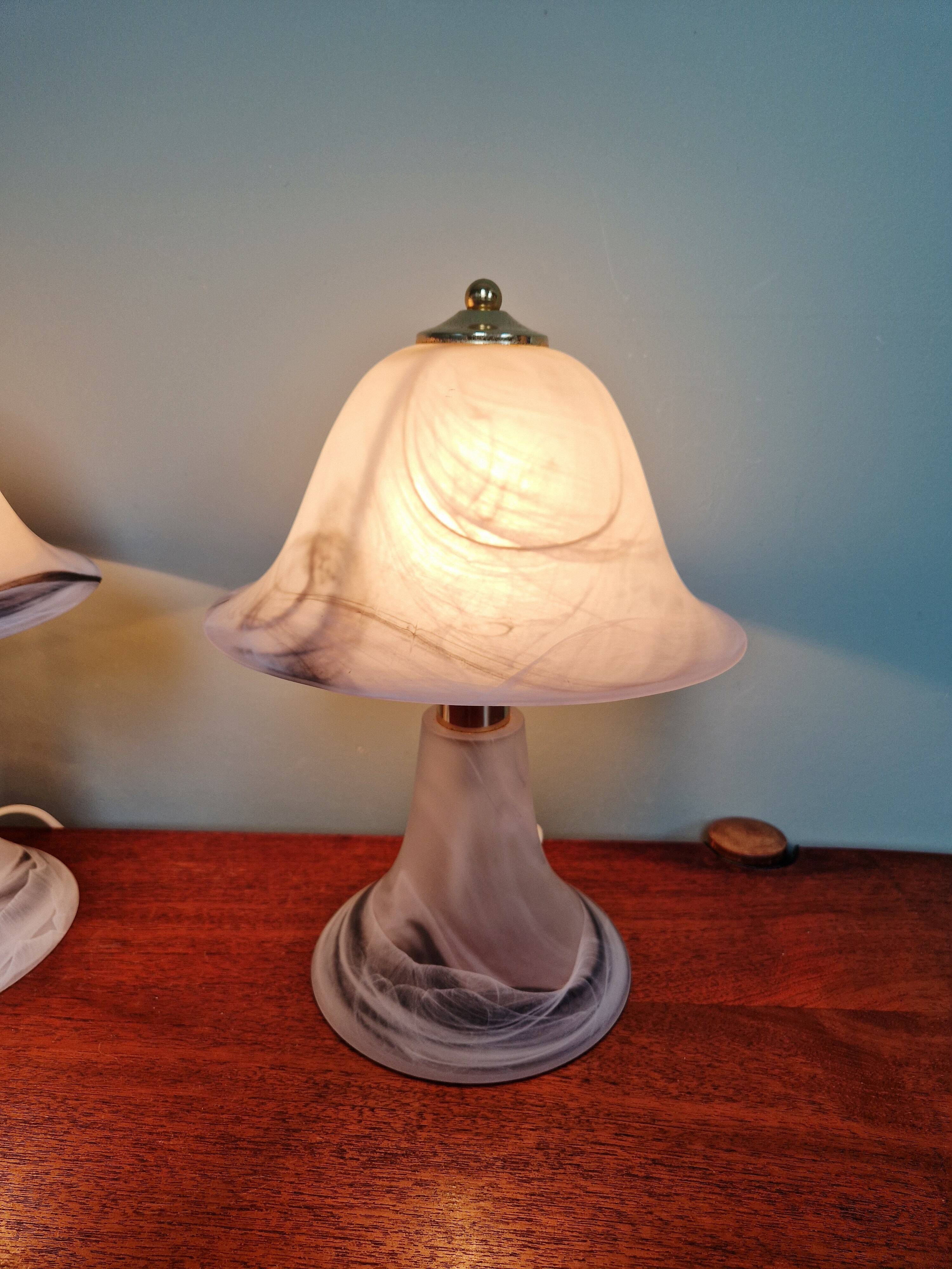 Pair of marbled Murano glass mushroom lamps, 1970s-80s.