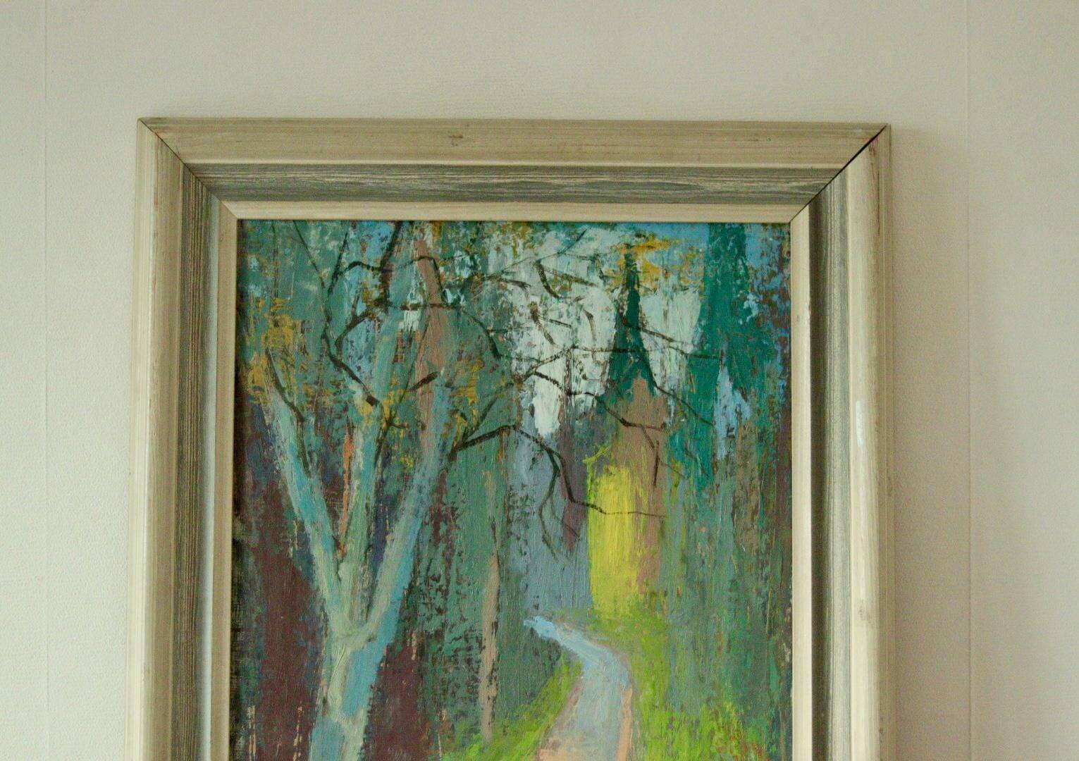 Huile sur panneau originale du milieu du siècle – « Country Lane »