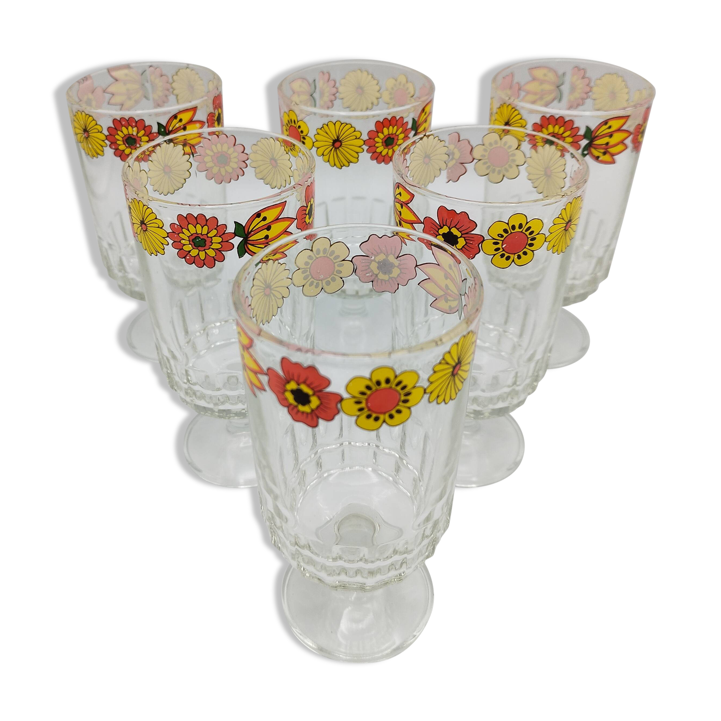 Vintage stemmed glass with floral decoration