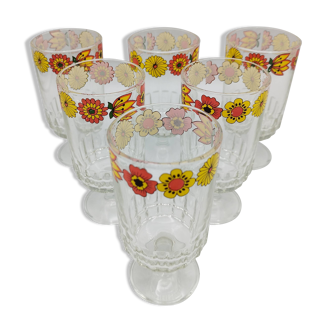 Vintage stemmed glass with floral decoration