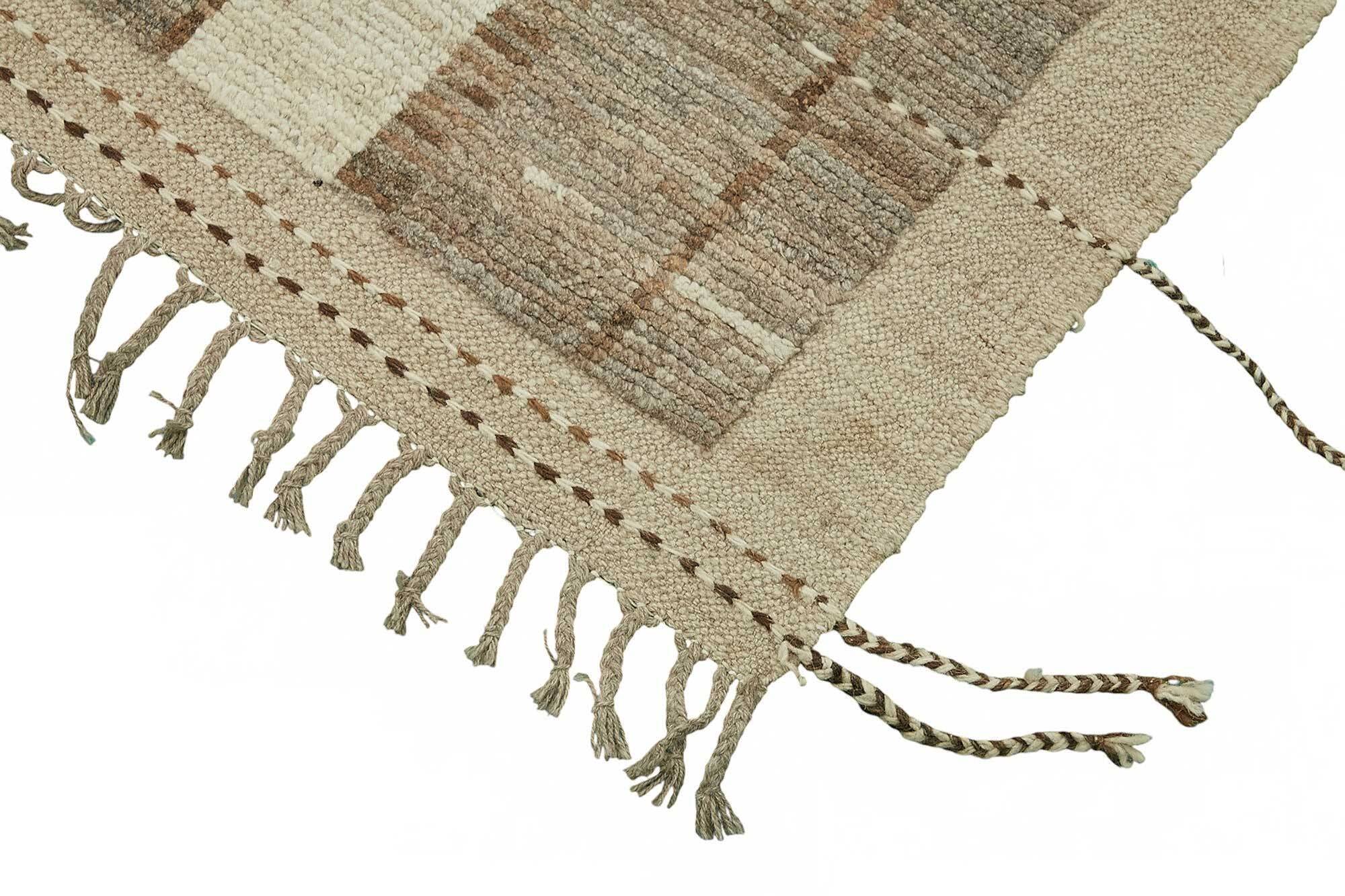 Hand-Knotted Turkish Contemporary 212 cm x 303 cm Beige Wool Carpet