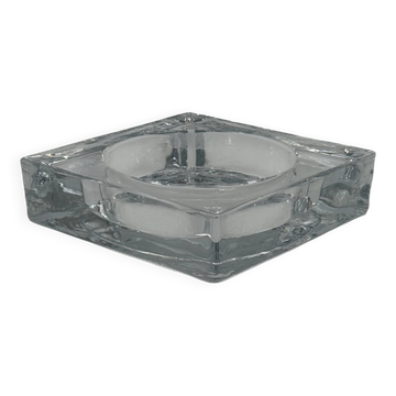 Vintage square glass ashtray, minimalist block design.