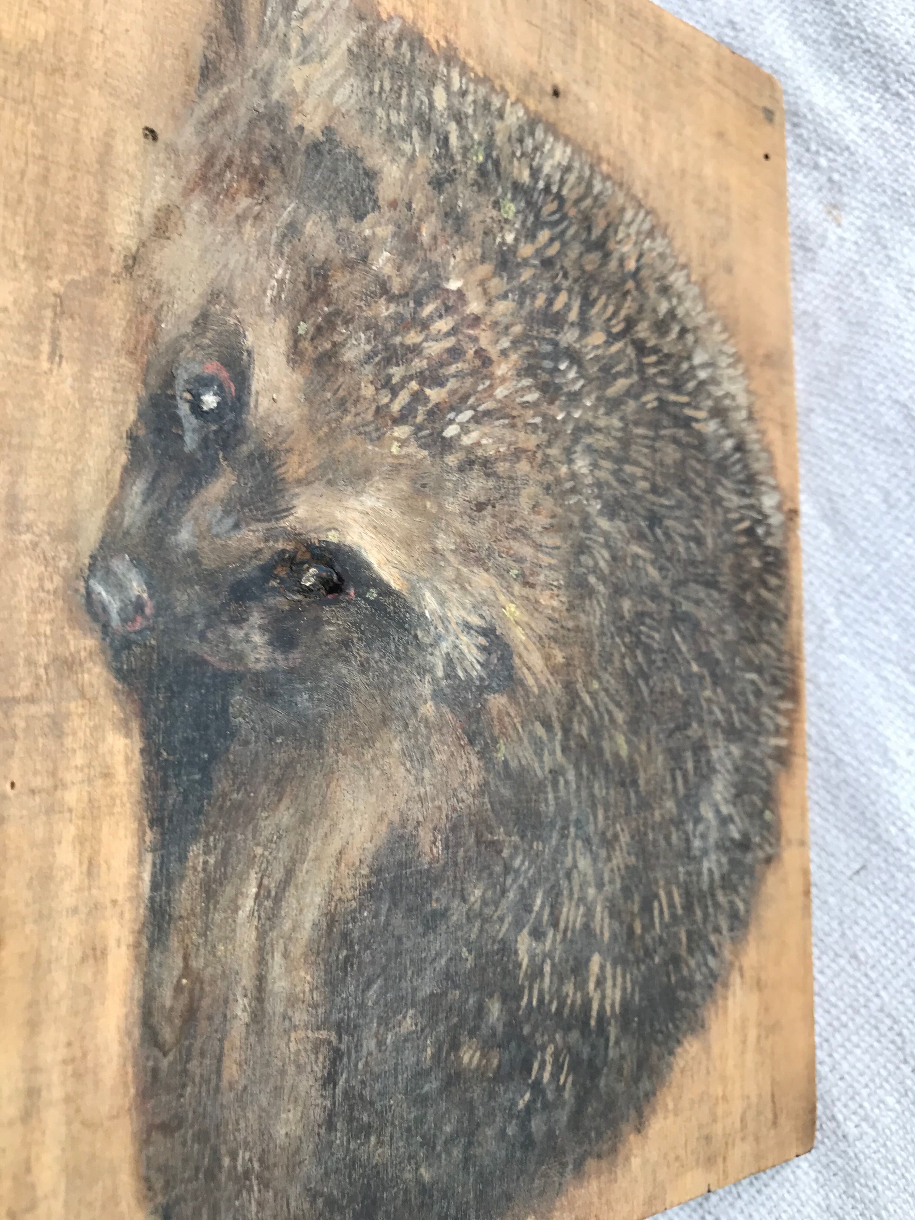 Oil on wood cherries and hedgehog small format painted double-sided