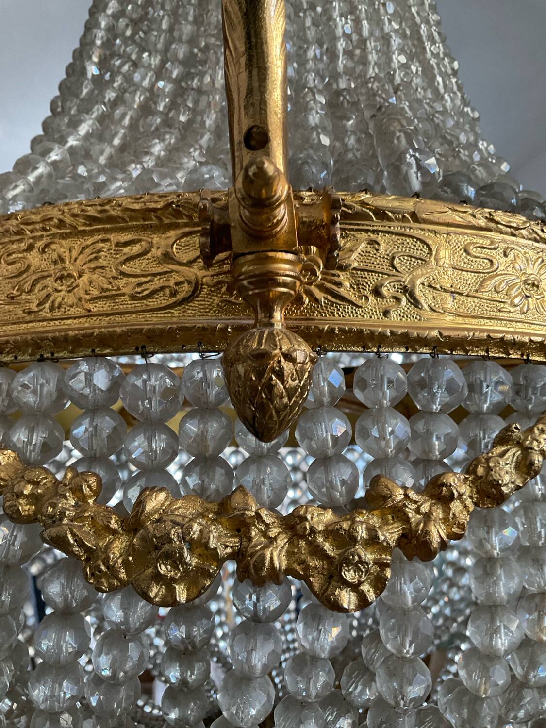 Large 19th century Empire Montgolfière chandelier in bronze and crystal