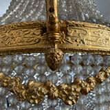 Large 19th century Empire Montgolfière chandelier in bronze and crystal