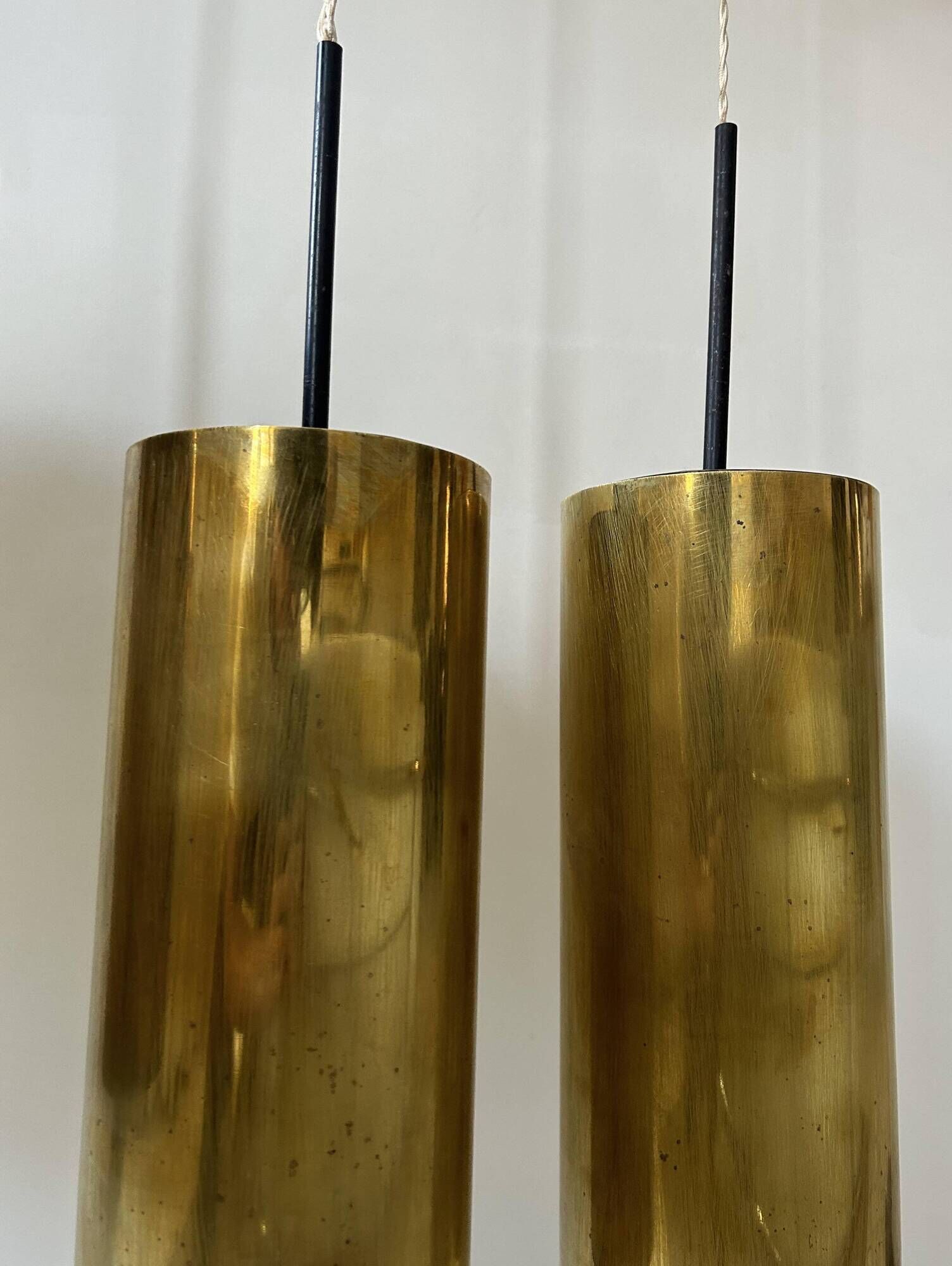 Set of 3 vintage pendant lights in solid brass, France 1960s