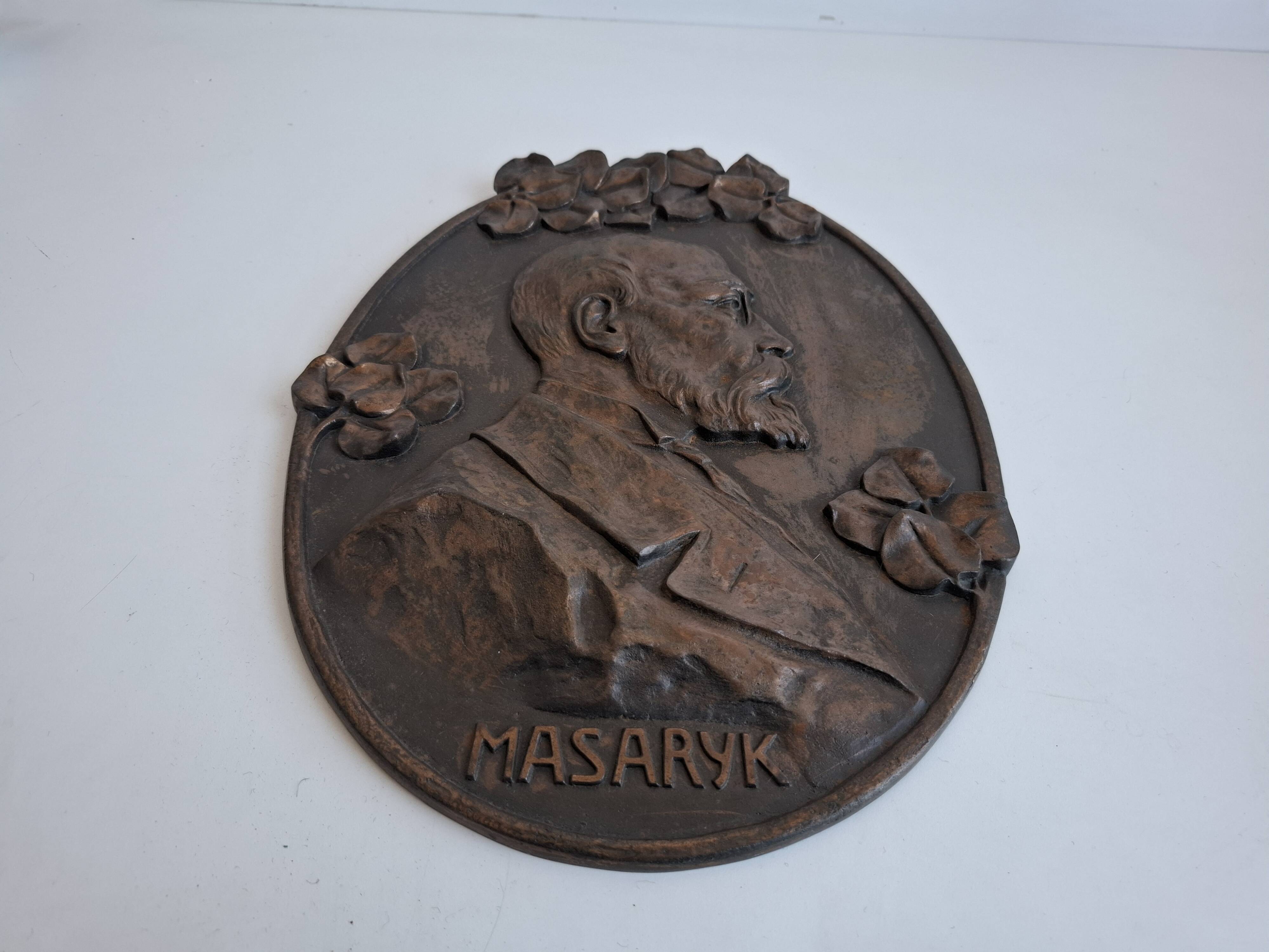 Plaque murale Art Déco T. G. Masaryk 1920, Tchécoslovaquie
