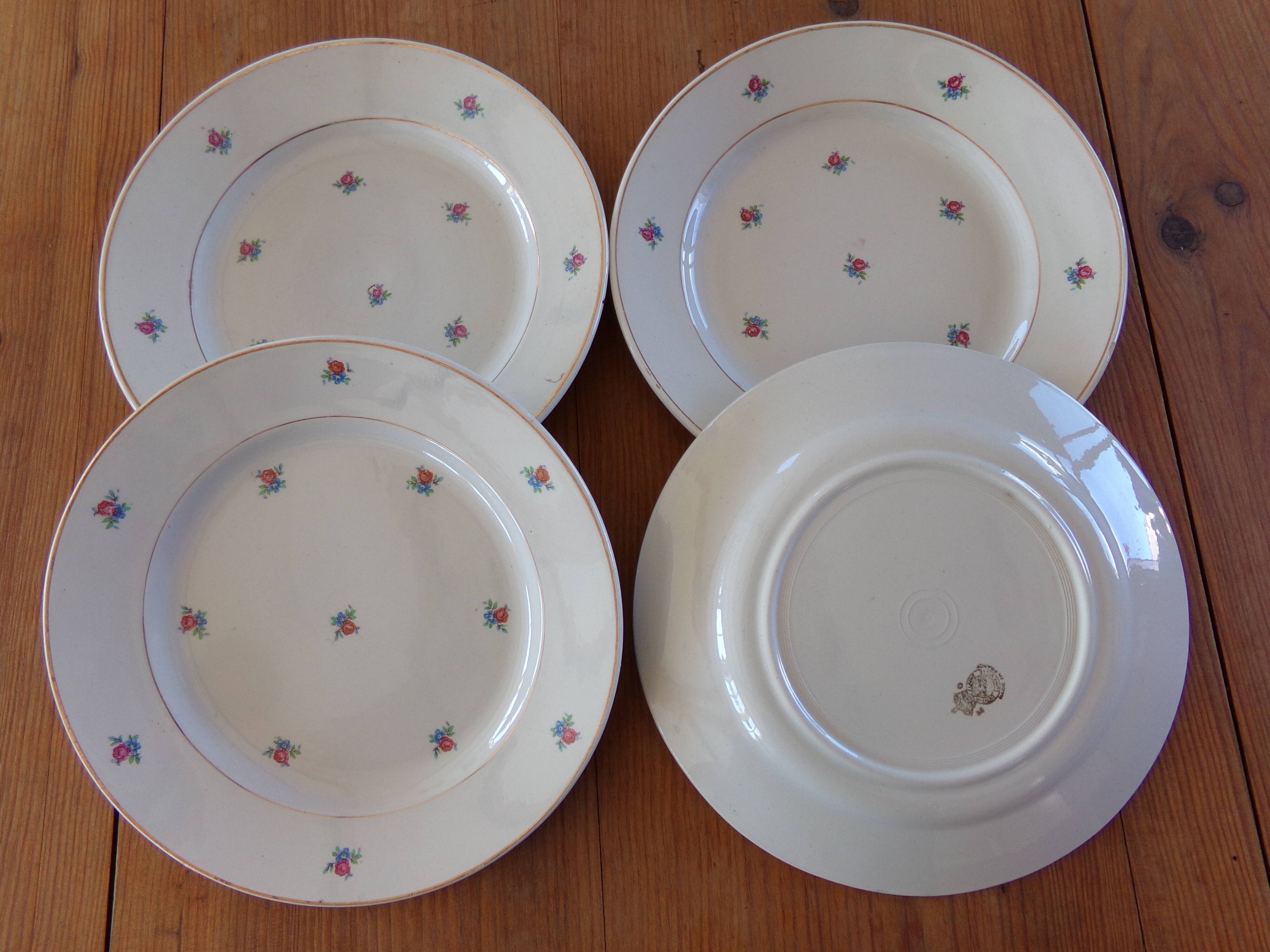 Set of 4 old flat plates Luneville