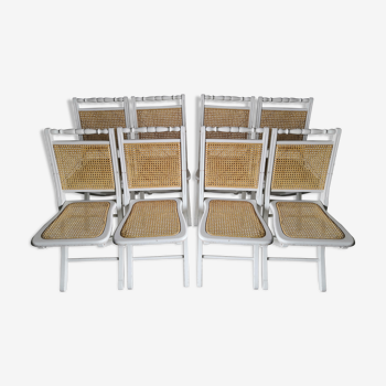 Duo de chaises pliantes bois et cannage vintage années 60/70