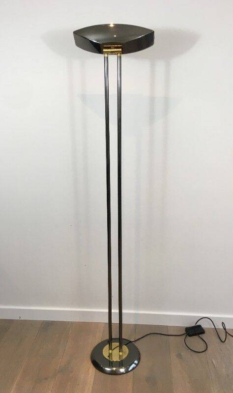 Floor lamp with gunmetal patina and brass