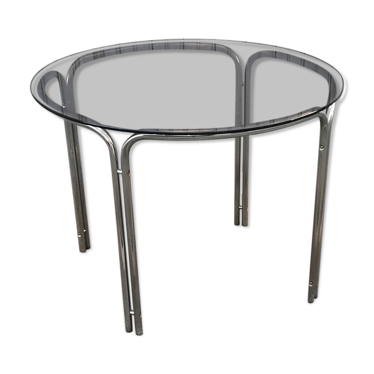 Round table vintage chrome and smoked glass