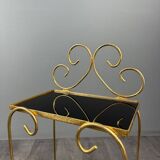 Pair of vintage side tables in gilt metal, with glazed ceramic tops