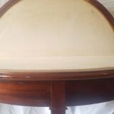 Mahogany game table and mahogany veneer, rolling half-moon console or round table.