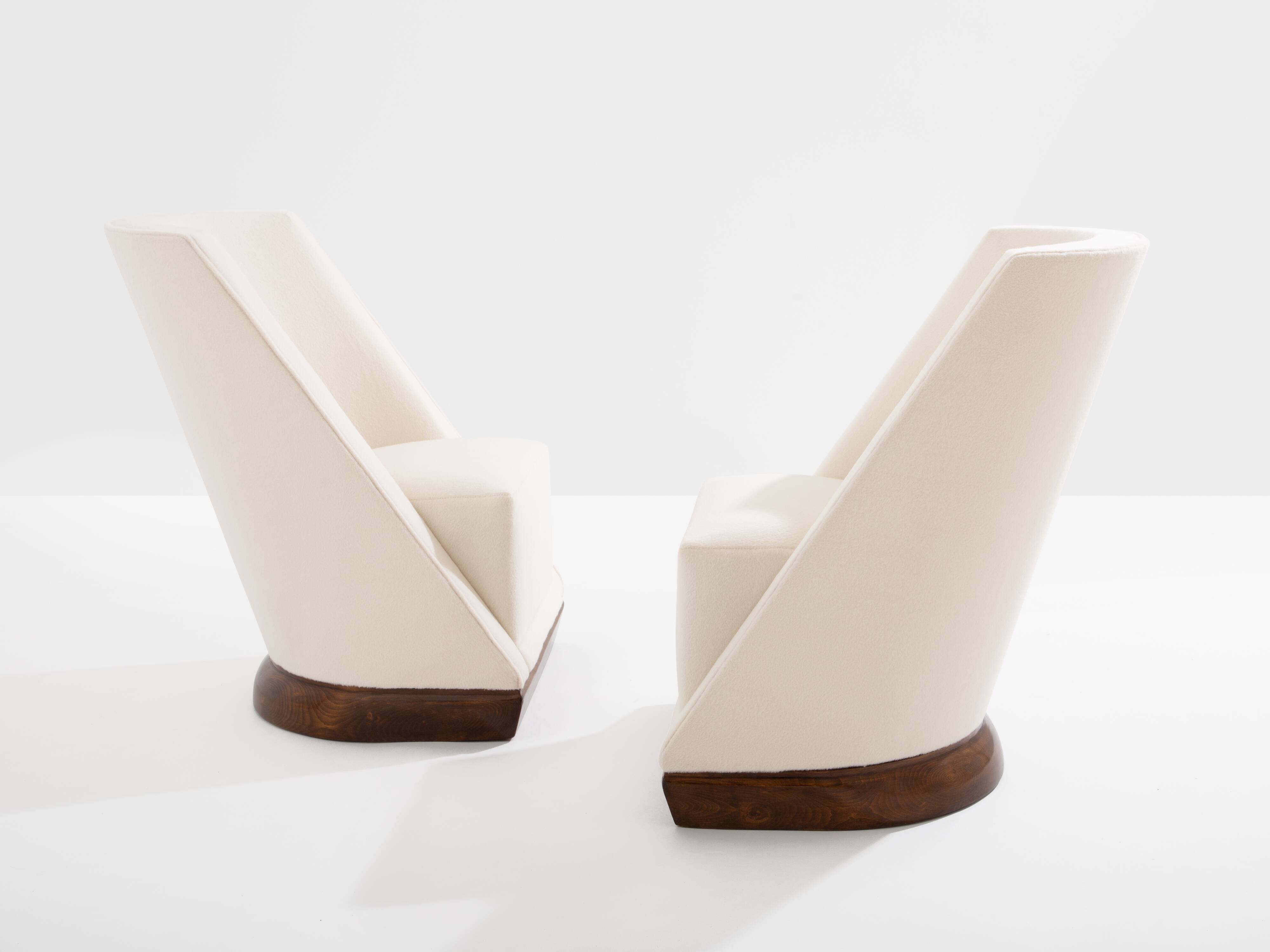 Louis Sognot pair of modernist armchairs in walnut and alpaca, 1927