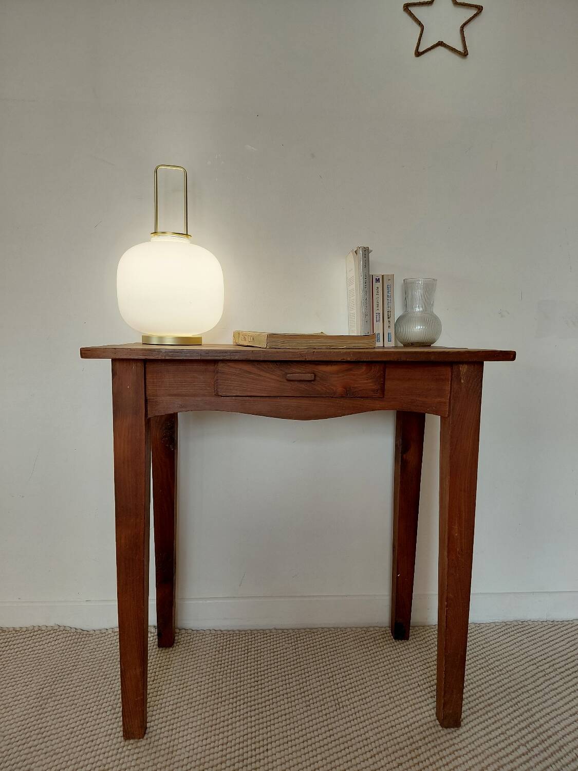 Old solid wood console - drawer - curved line - chic country style