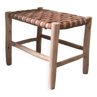Handmade Moroccan bench with black and brown leather