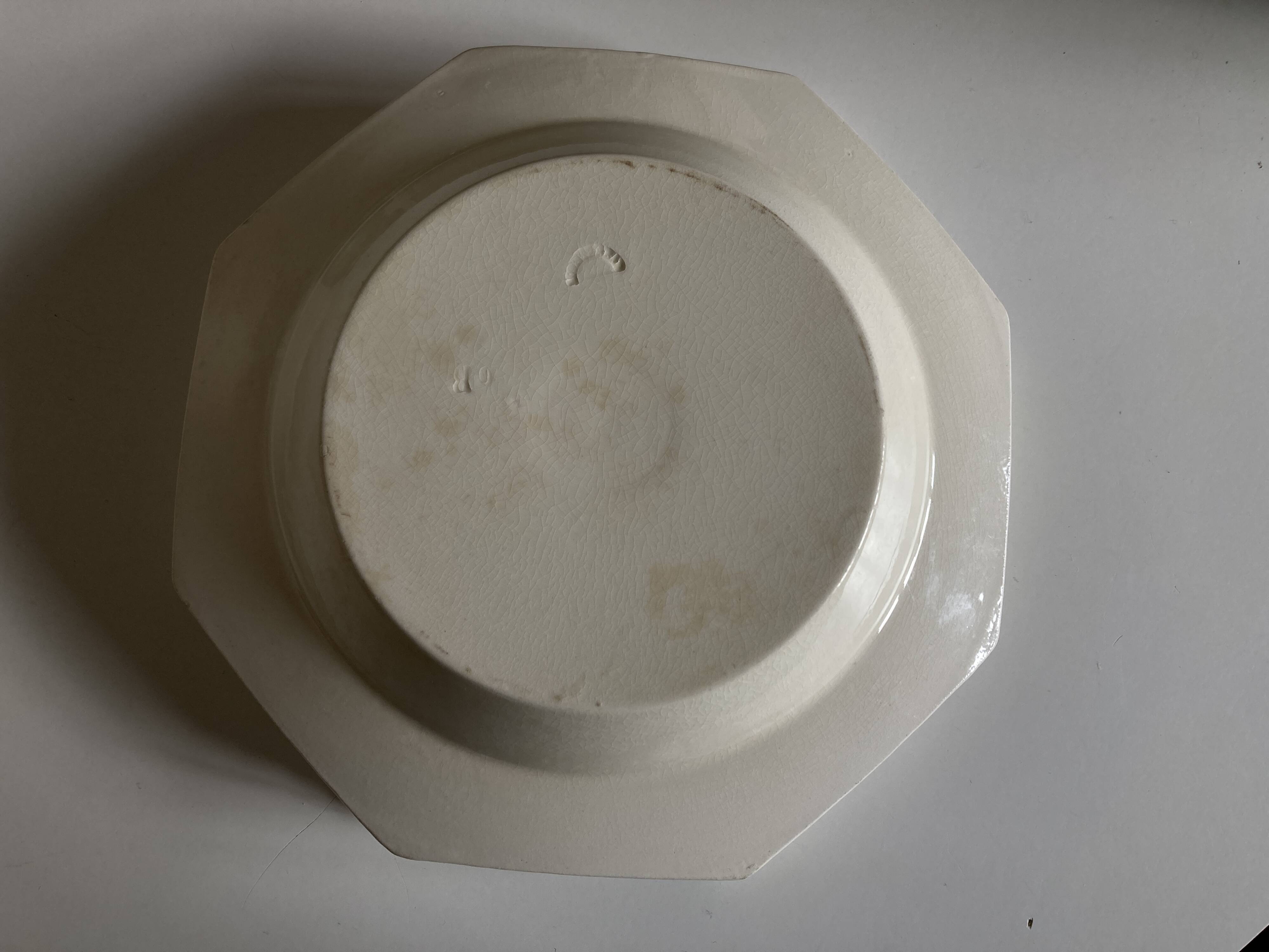 Set of 5 octagonal pearl plates from Creil Montereau.